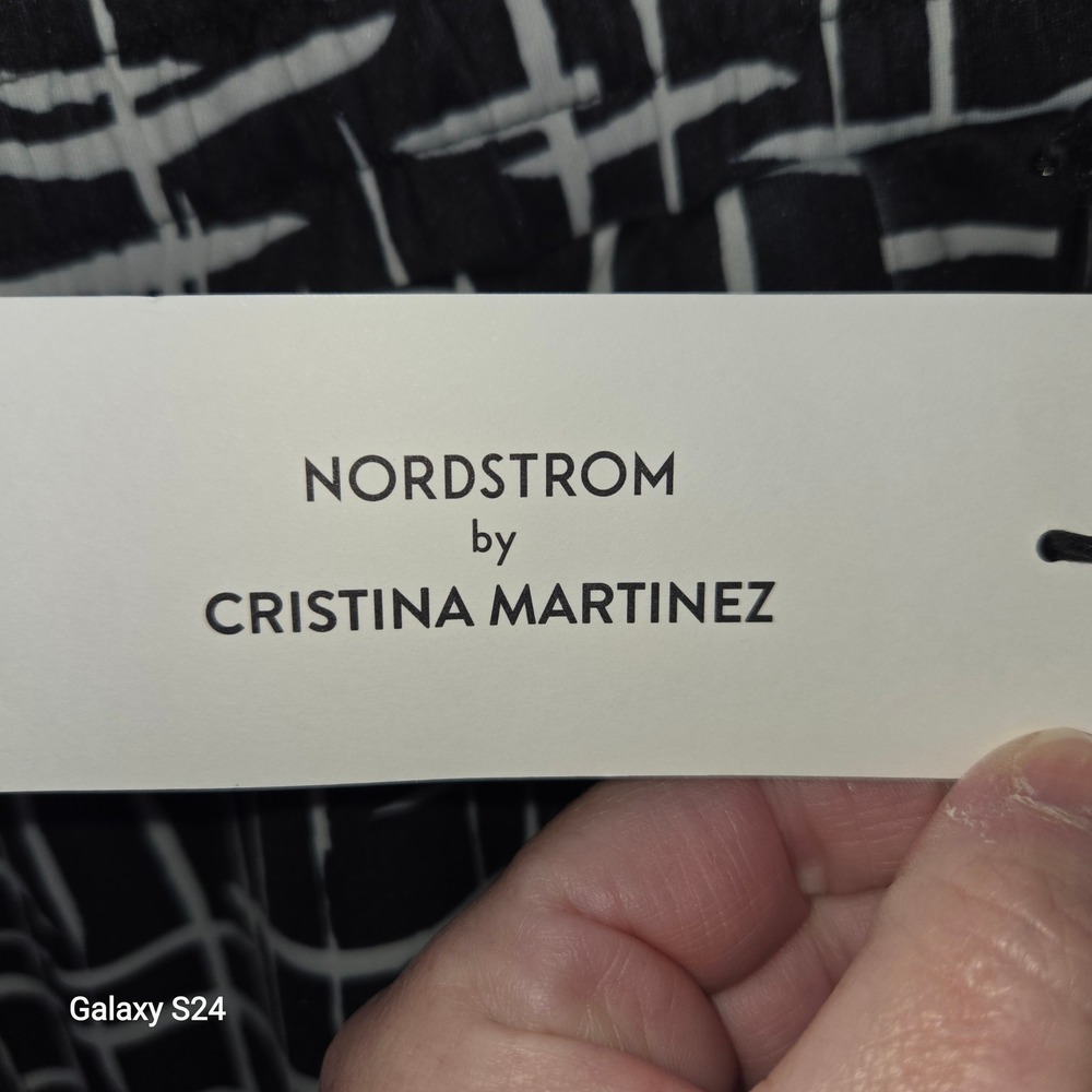 Nordstrom‎ Cristina Martinez Black White Ladder Grid Wide Leg Snap Pants Medium - Picture 2 of 6